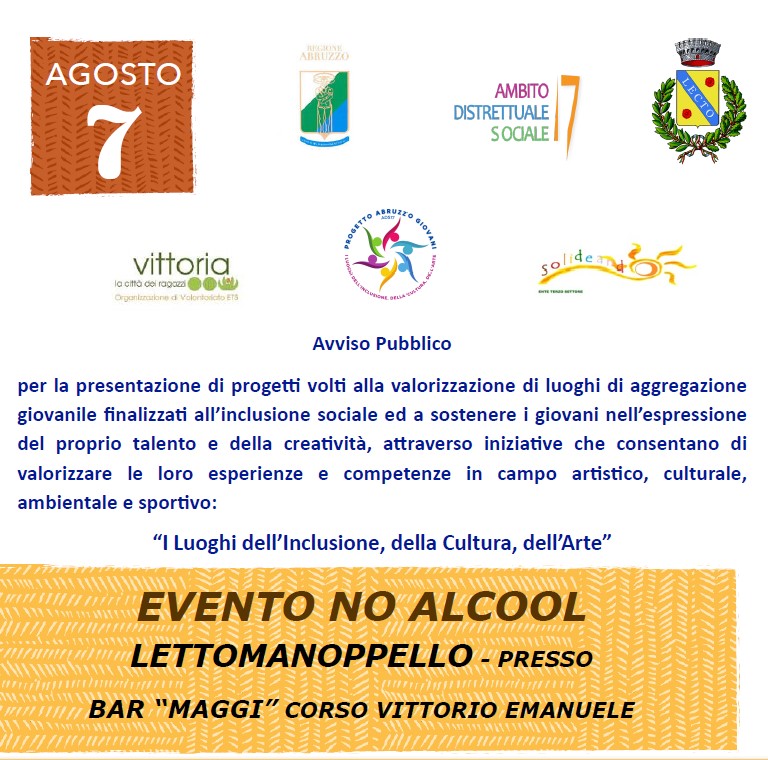 Evento NO ALCOOL mercoledì 7 Agosto 2024