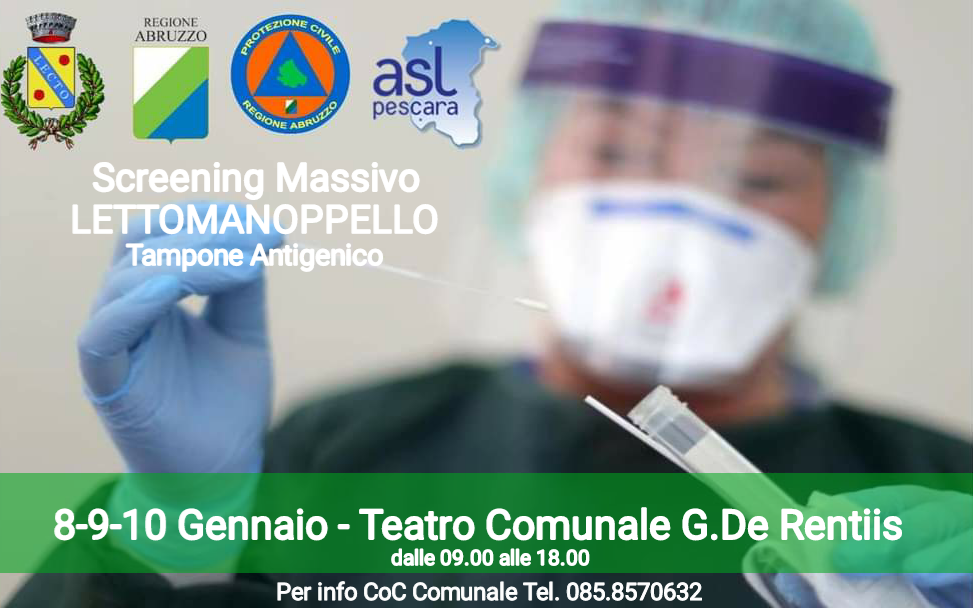 SCREENING MASSIVO POPOLAZIONE - TAMPONE ANTIGIENICI  8-9 e 10 Gennaio