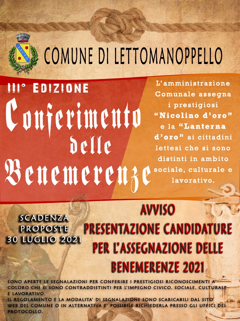 Benemerenze lanterna d'oro e nicolino d'oro anno 2021